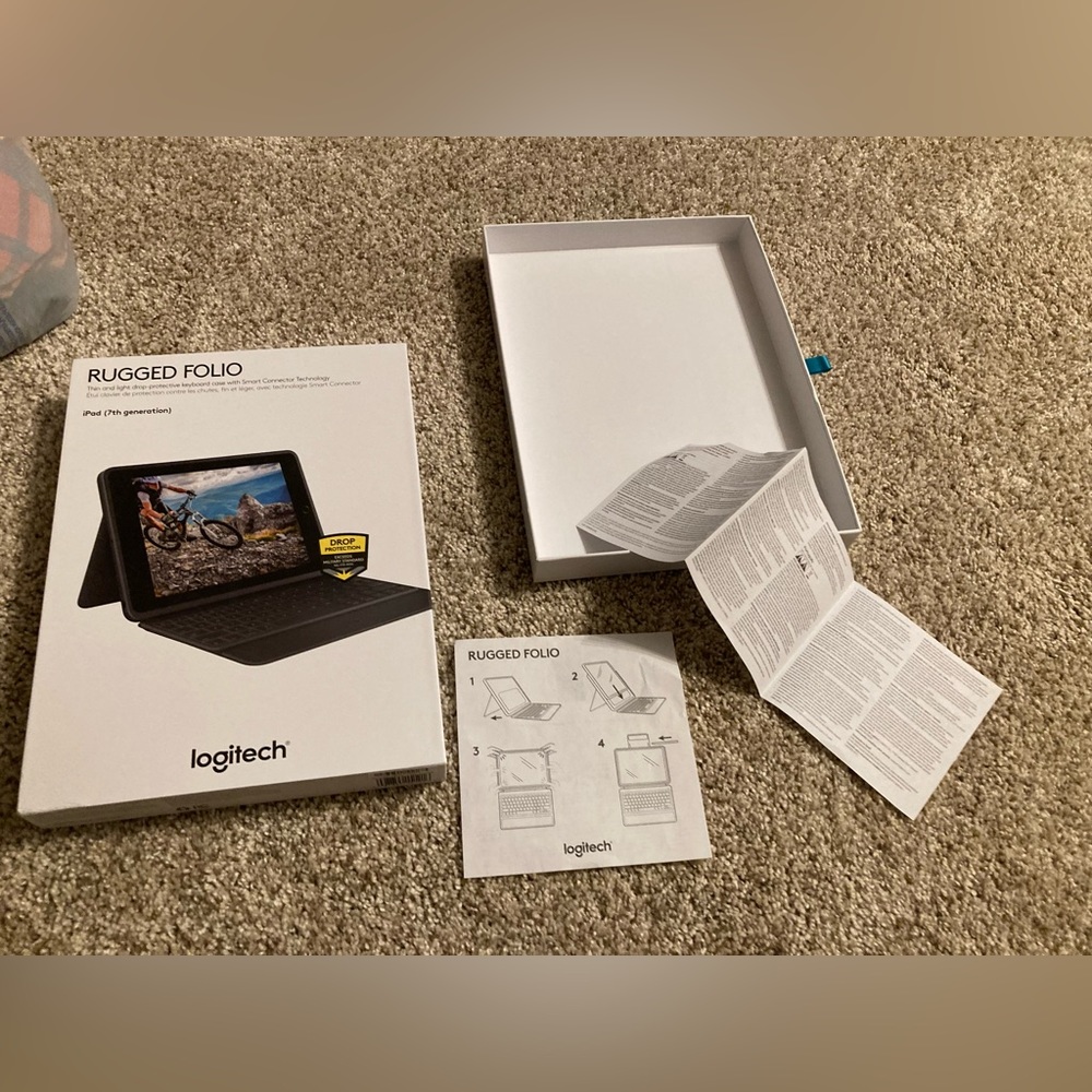 Logitech ruffled folio apple ipad 7th generation case and keyboard grey box only
